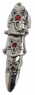 Joint Finger Ring inverted Pentagram with red Stone