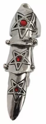 Gelenk Fingerring Drudenfuß mit rotem Stein