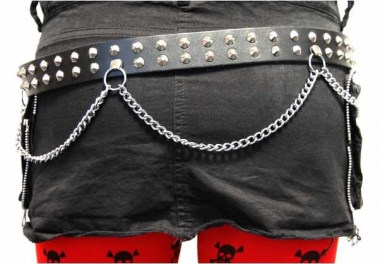 Conical Studded Leather Belt 2 row with chain