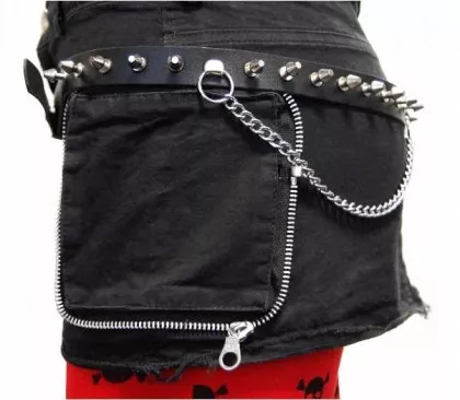 Spike Studded Leather Belt 1 row with chain