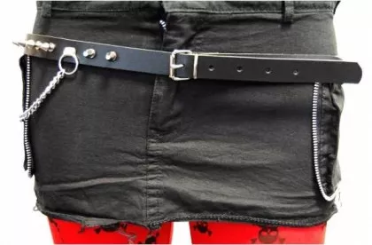 Spike Studded Leather Belt 1 row with chain