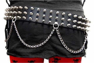 Spike Studded Leather Belt 3 row with chain