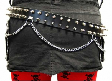 Spike Studded Leather Belt 2 row with chain
