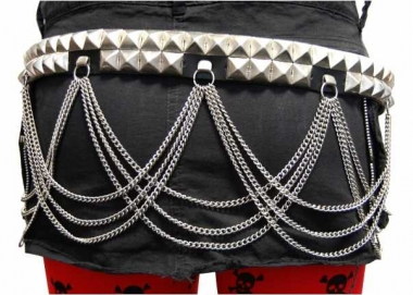 Pyramid studded leather belt 2 row with chains
