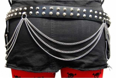 Conical Studded Leather Belt 2 row with chains