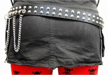 2 row conical studded leather belt with chains