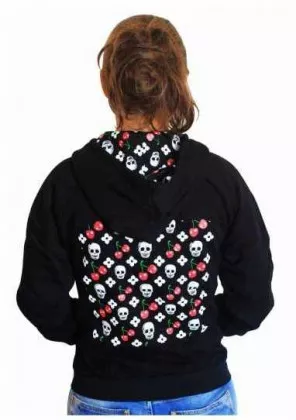 Gothic Kapuzensweatshirt - Cherries & Skulls