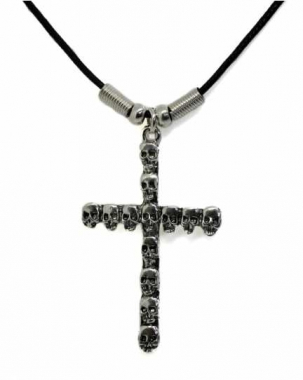 Halskette Kreuz mit Totenköpfen