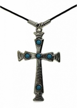 Halskette Kreuz mit blauen Steinchen