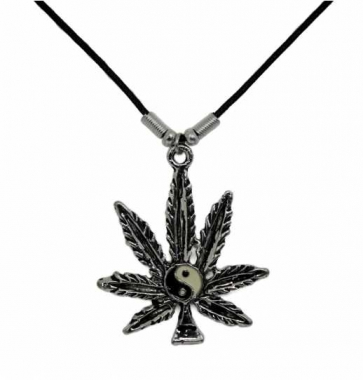 Necklace with Hemp Marihuana Yin Yang Symbol