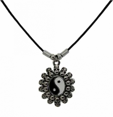 Necklace with Yin Yang and Skull Pendant