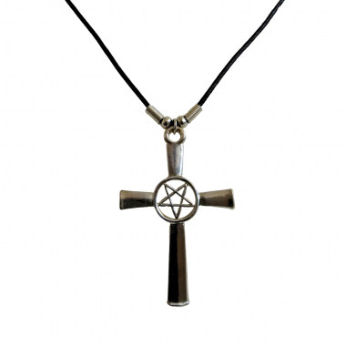 Necklace with Pendant Cross Antichrist, and inverted Pentagram
