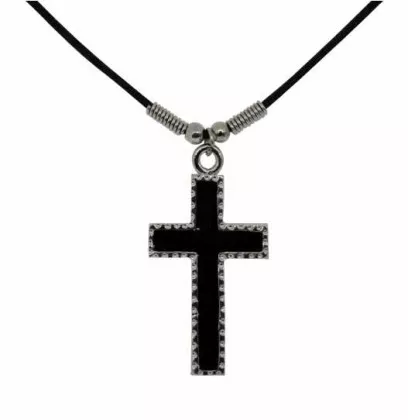Baumwollkordel Kette mit mittelalterlichem Kreuz Anhänger aus Hartzinn