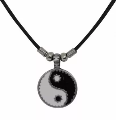 Yin Yang Anhänger aus Zinn mit Baumwollkordel
