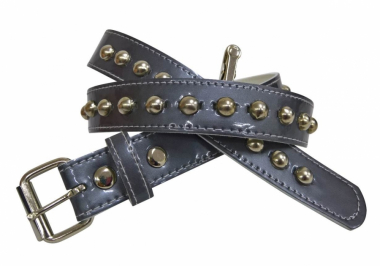 Studded grey faux leather belt