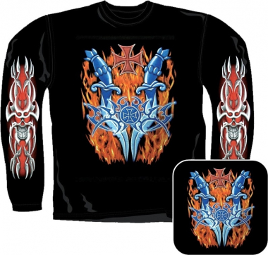 Sweatshirt - Flame With Iron Cross And Tribal