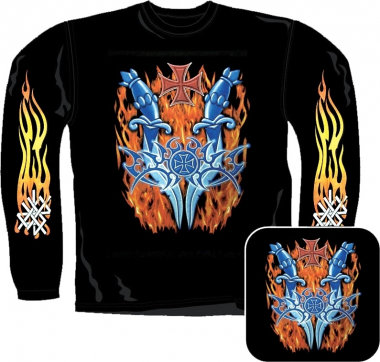 Sweatshirt - Flame Tribal With Iron Cross