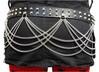 Conical Studded Leather Belt 2 row and chains