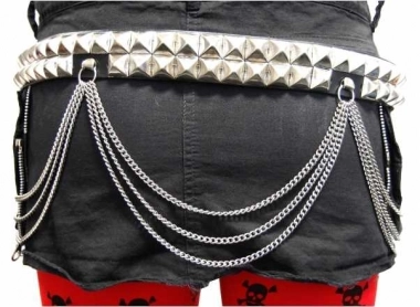 Pyramid studded leather belt 2 row with chains