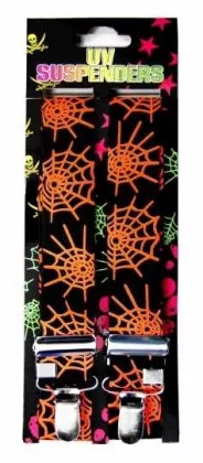 Schwarze Hosenträger mit neonorangem Spinnennetz
