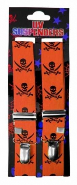 Neon orange Suspender with black skulls