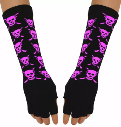 Armwärmer mit magenta Totenköpfen