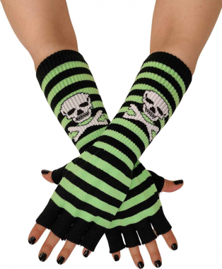 Green Striped Arm Sleeves with Skull