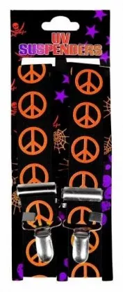 Schwarze Hosenträger mit neonorangenen Peace-Zeichen