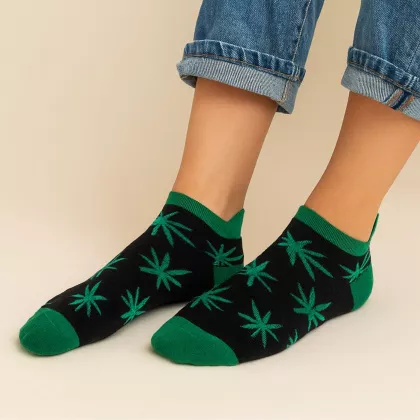Sneaker Socken - Schwarz-Grün Hanfblatt