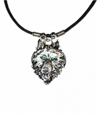 Gothic Halskette Wolf mit grünen Augen