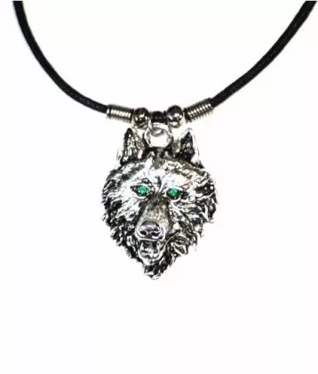 Gothic Halskette Wolf mit grünen Augen