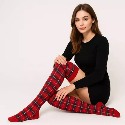 Over Knee Strümpfe Tartan Muster
