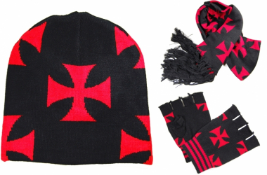 Iron Cross Scarf Set with Beanie and Gloves