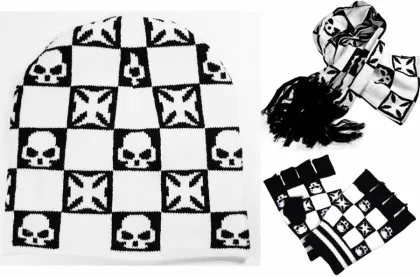 Eisernes Kreuz und Totenkopf Motiv | Winter Set bestehend aus Beanie, Schal und Handschuhe