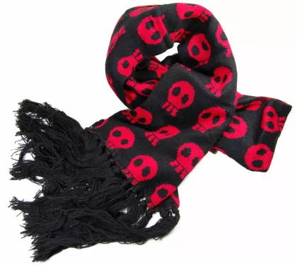 Spooky Set | Schal - Beanie und Handschuhe - Schwarz mit rotem Totenkopf