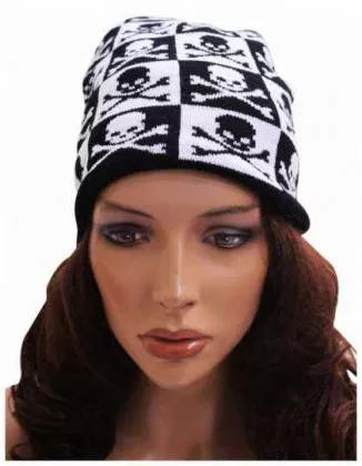 Beanie - Totenköpfe Schachmuster