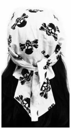Bandana Cap White with Black Skulls