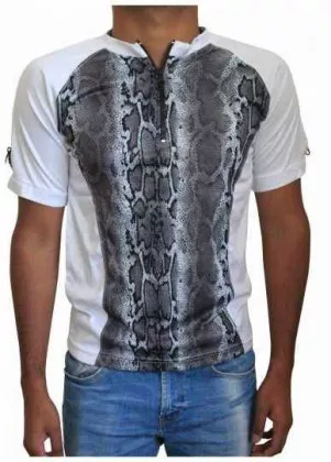 White Unisex T-Shirt Snake Skin - Grey
