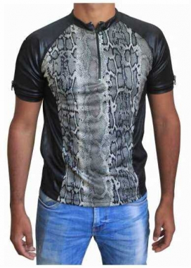 Schwarzes Unisex T-Shirt Schlangenhaut - Beige