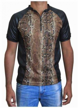 Black Unisex T-Shirt Snake Skin - Brown