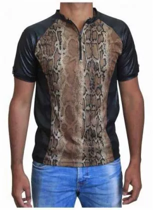 Schwarzes Unisex T-Shirt Schlangenhaut - Braun