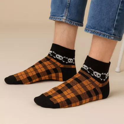 Knöchelsocken die rocken | Schwarz & Orange Totenkopf