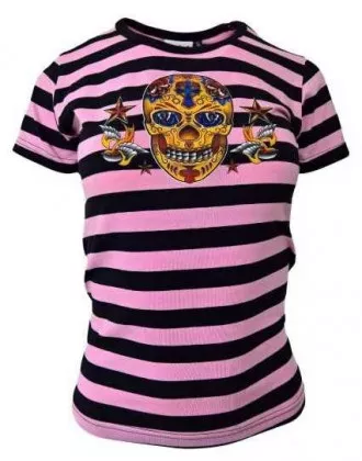 Streifen Top Pink Totenkopf