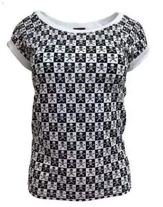 Damen Top Schachmuster Weiß