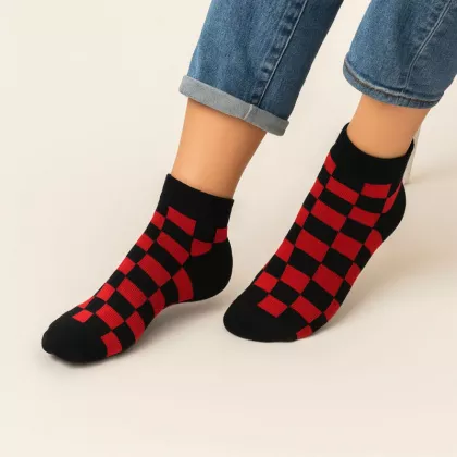 Sneaker Socken Schachmuster Rot