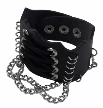 Kunstlederarmband mit Ketten & Schnüren