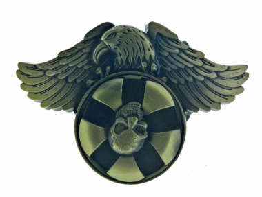 Gürtelschnalle Adler mit drehendem Totenkopf