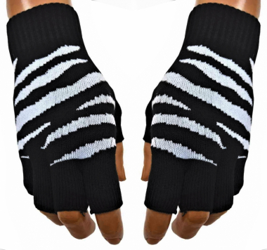 Fingerlose Handschuhe Zebra Weiß