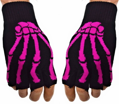 Fingerlose Handschuhe Skeletthand Pink