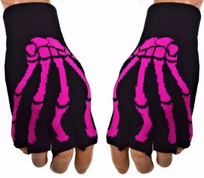 Fingerless Gloves Skeleton Hand Pink